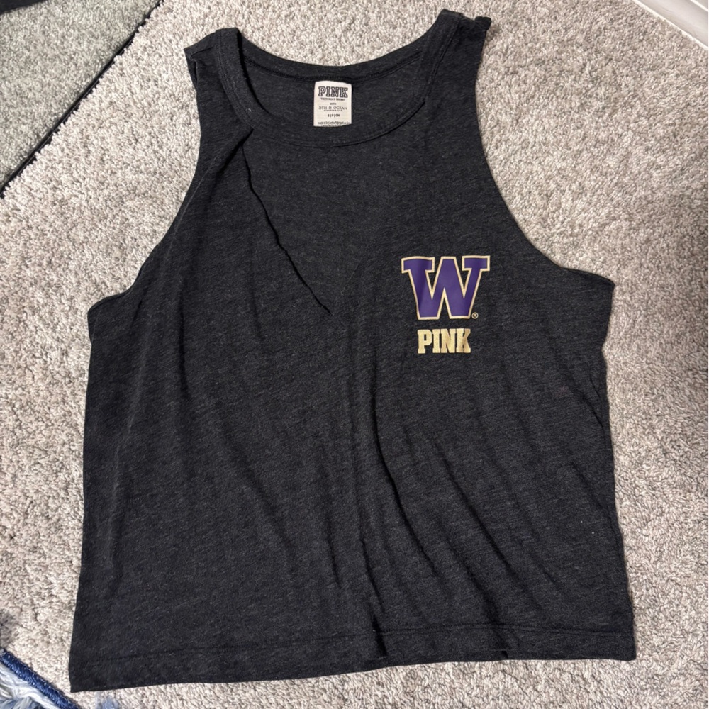 PINK Victoria's Secret Charcoal Tank Top with Purple and Gold Logo